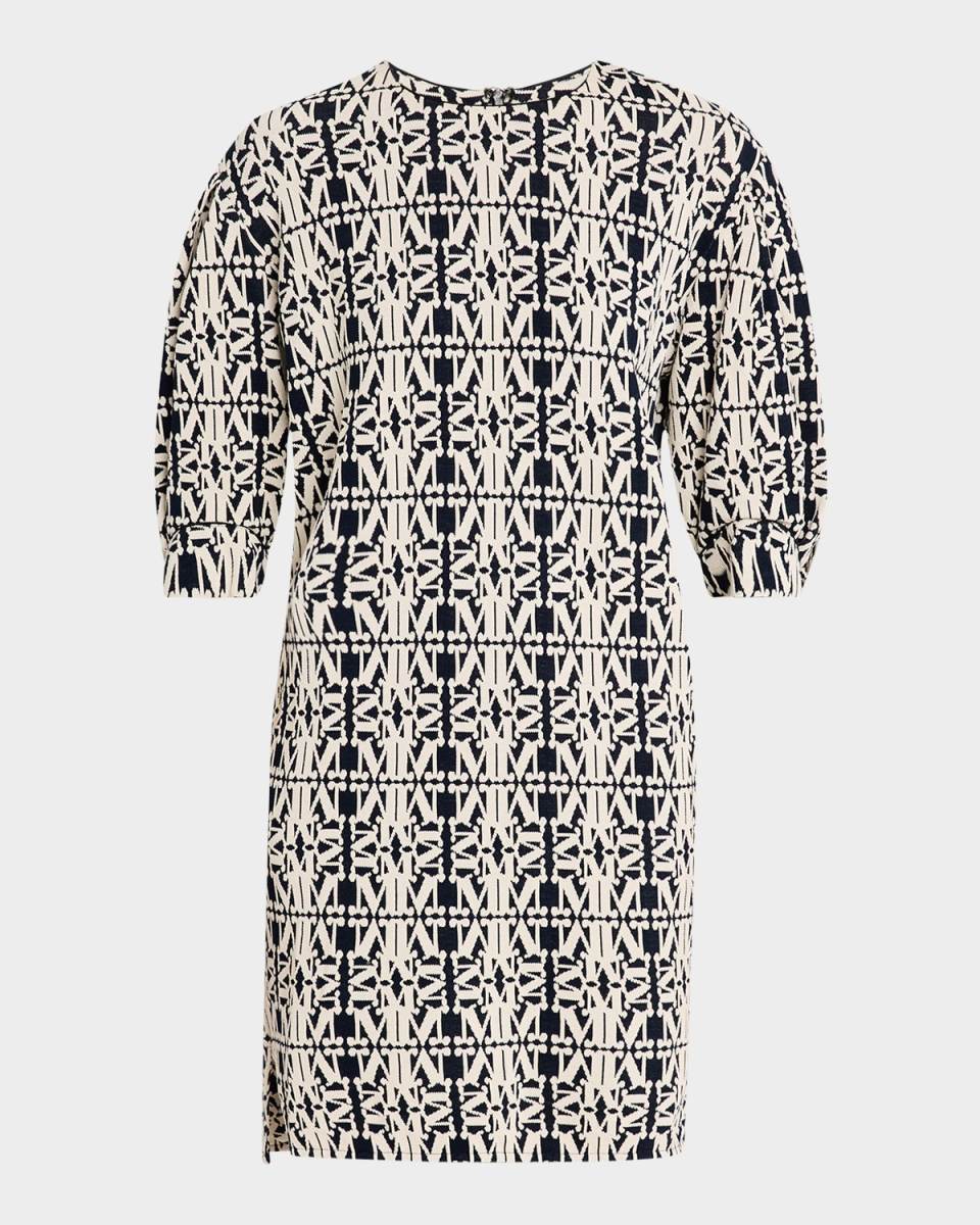 Gustavo Monogram Jacquard Puff-Sleeve Mini Dress